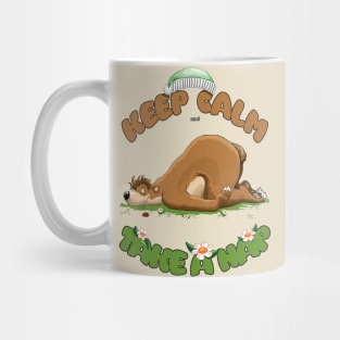 Keep Calm and Take a Nap, Sleeping Bear and tiny cute Ladybug Mug